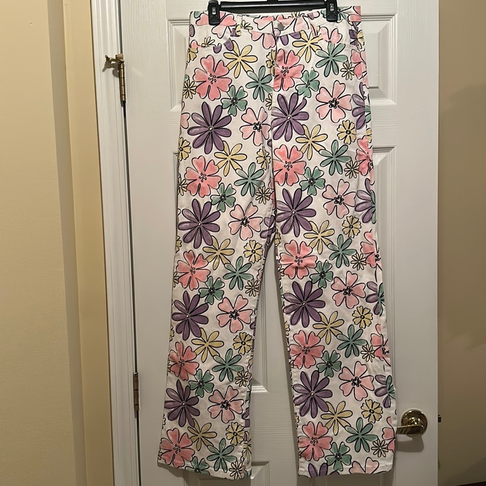 Floral print jeans